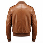 Men Brown Strap Pockets Bomber Leather Jacket – Bomber Jacket Mens - Timber AND Hide