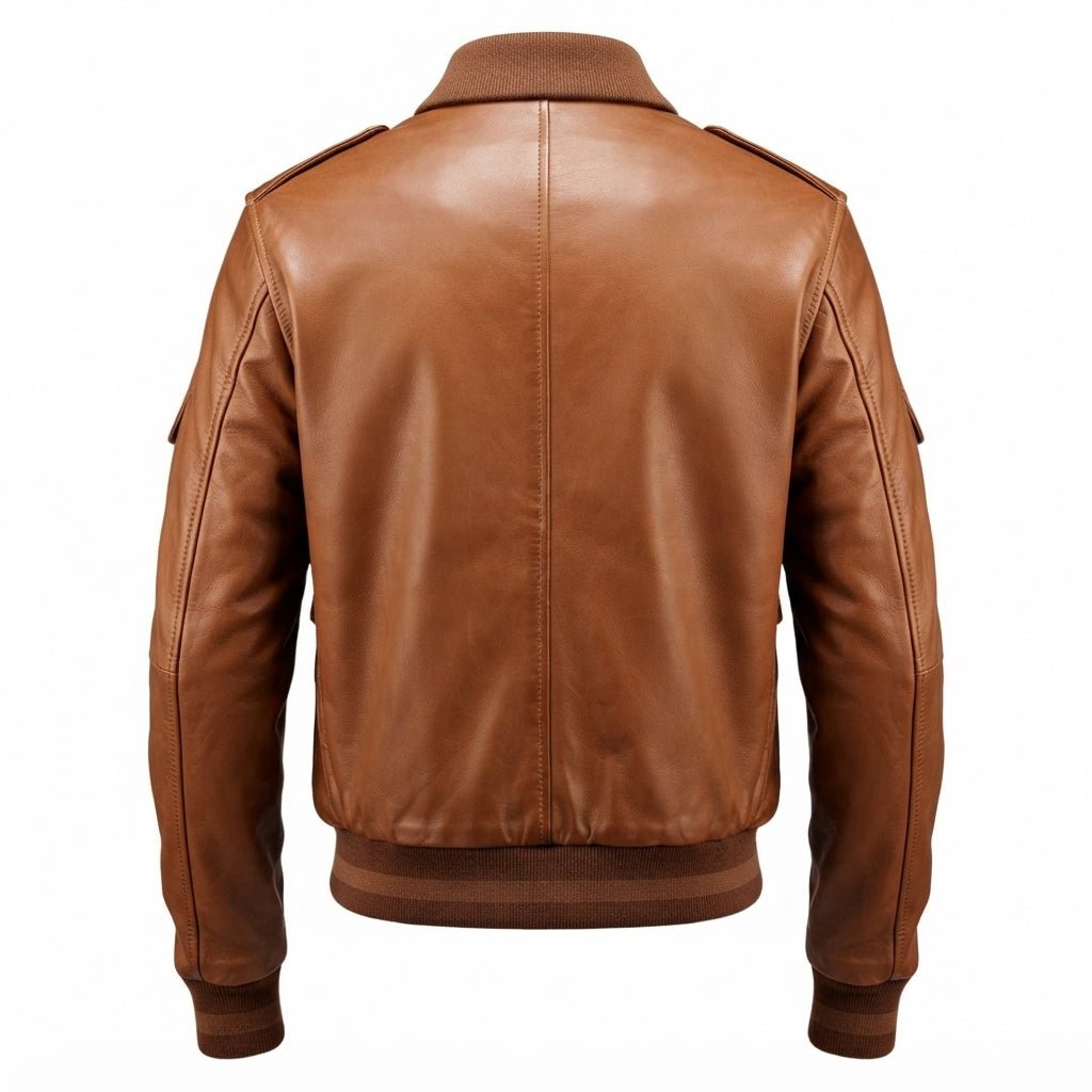 Men Brown Strap Pockets Bomber Leather Jacket – Bomber Jacket Mens - Timber AND Hide