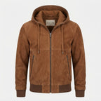 Men Camel Brown Stylish Suede Hooded Leather Jacket - Timber AND Hide