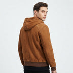 Men Camel Brown Stylish Suede Hooded Leather Jacket - Timber AND Hide