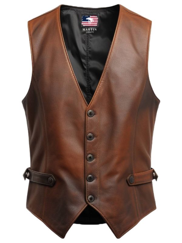 Men Classic Brown Leather Vest - Timber AND Hide