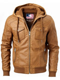 Men’s Classic Swiss Light Brown Hooded Leather Jacket