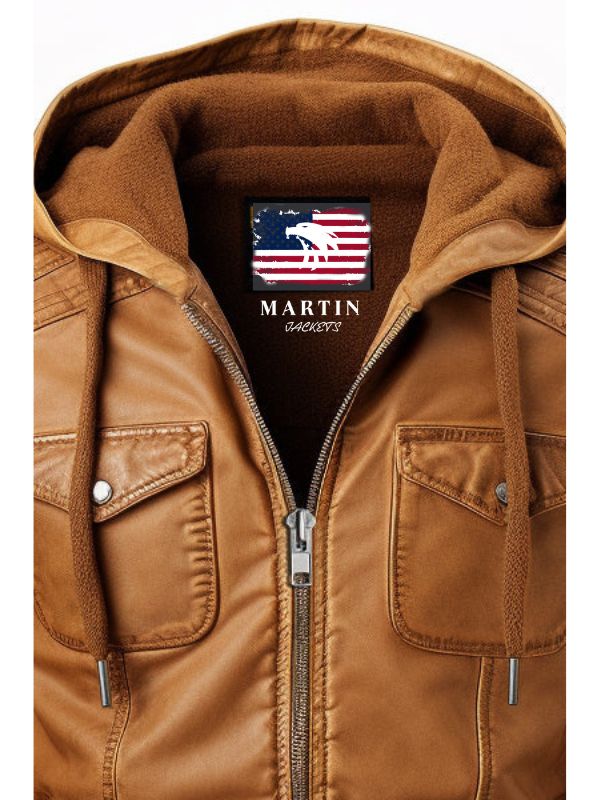 Men’s Classic Swiss Light Brown Hooded Leather Jacket