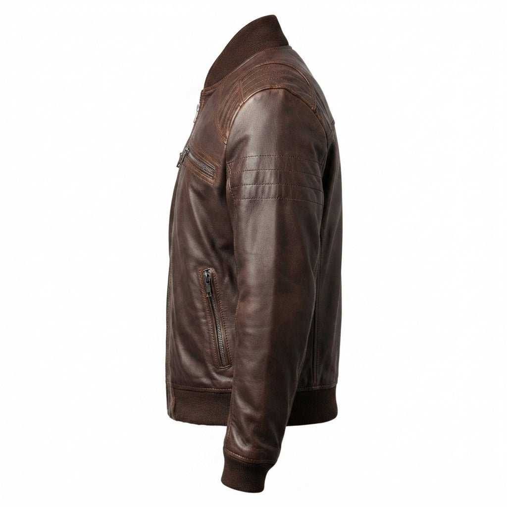 Men Dark Brown Leather Bomber Jacket – Brown Bomber Leather Jacket - Timber AND Hide