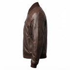 Men Dark Brown Leather Bomber Jacket – Brown Bomber Leather Jacket - Timber AND Hide