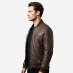 Men Dark Brown Leather Bomber Jacket – Brown Bomber Leather Jacket - Timber AND Hide