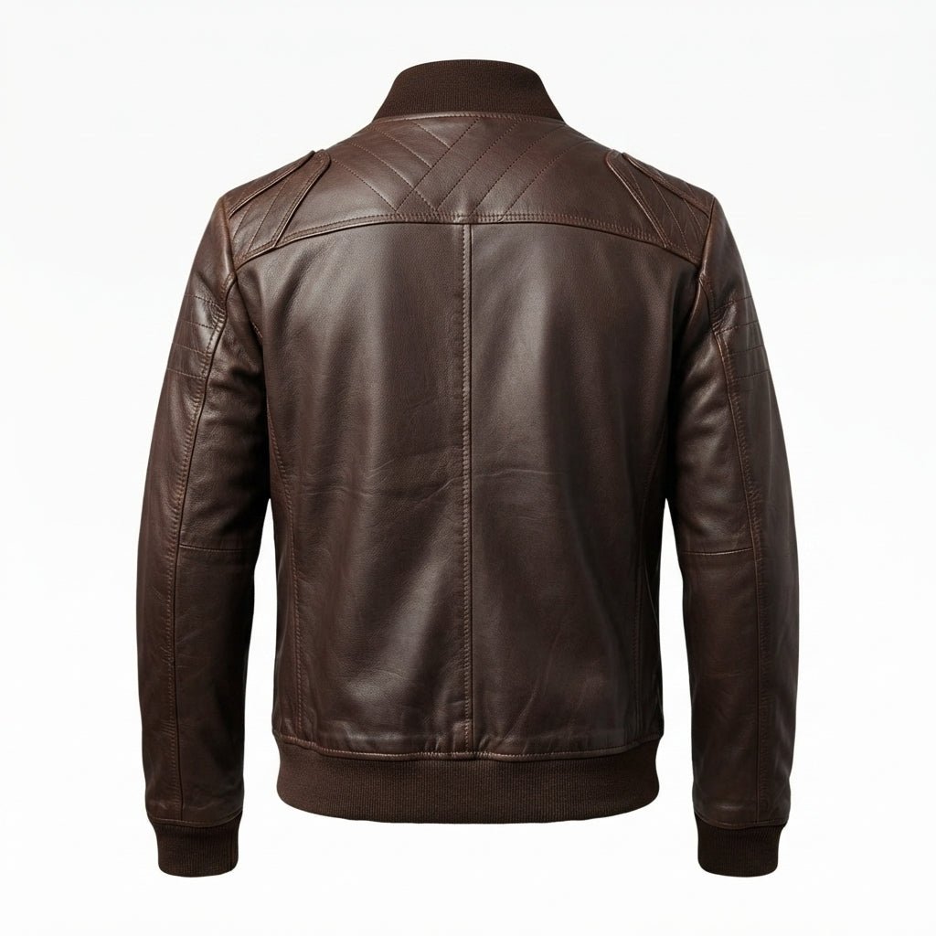 Men Dark Brown Leather Bomber Jacket – Brown Bomber Leather Jacket - Timber AND Hide