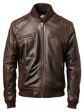 Men Dark Brown Leather Bomber Jacket – Brown Bomber Leather Jacket