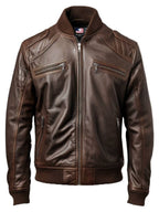 Men Dark Brown Leather Bomber Jacket – Brown Bomber Leather Jacket
