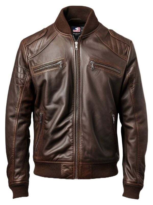 Men Dark Brown Leather Bomber Jacket – Brown Bomber Leather Jacket