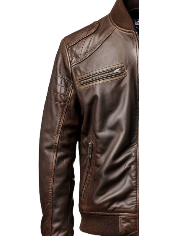 Men Dark Brown Leather Bomber Jacket – Brown Bomber Leather Jacket