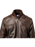 Men Dark Brown Leather Bomber Jacket – Brown Bomber Leather Jacket