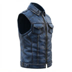 Men Distressed Blue Leather Vest - Timber AND Hide