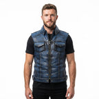 Men Distressed Blue Leather Vest - Timber AND Hide