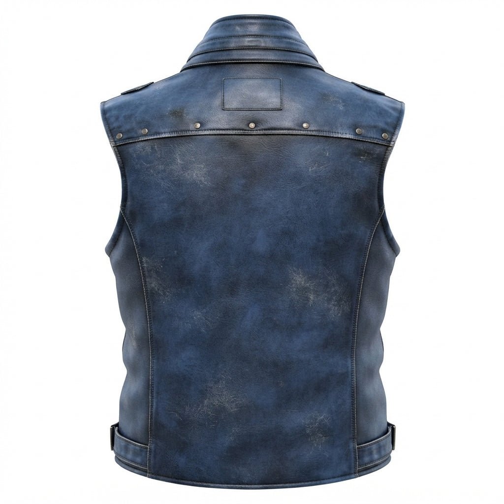 Men Distressed Blue Leather Vest - Timber AND Hide