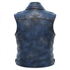 Men Distressed Blue Leather Vest - Timber AND Hide