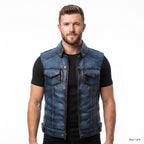 Men Distressed Blue Leather Vest - Timber AND Hide