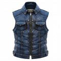 Men Distressed Blue Leather Vest - Timber AND Hide