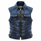 Men Distressed Blue Leather Vest - Timber AND Hide