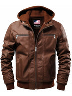 Men’s Ethan Brown Hooded Designer Leather Jacket