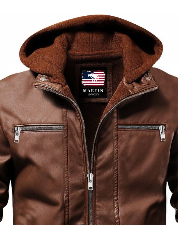 Men’s Ethan Brown Hooded Designer Leather Jacket