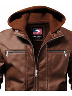 Men’s Ethan Brown Hooded Designer Leather Jacket