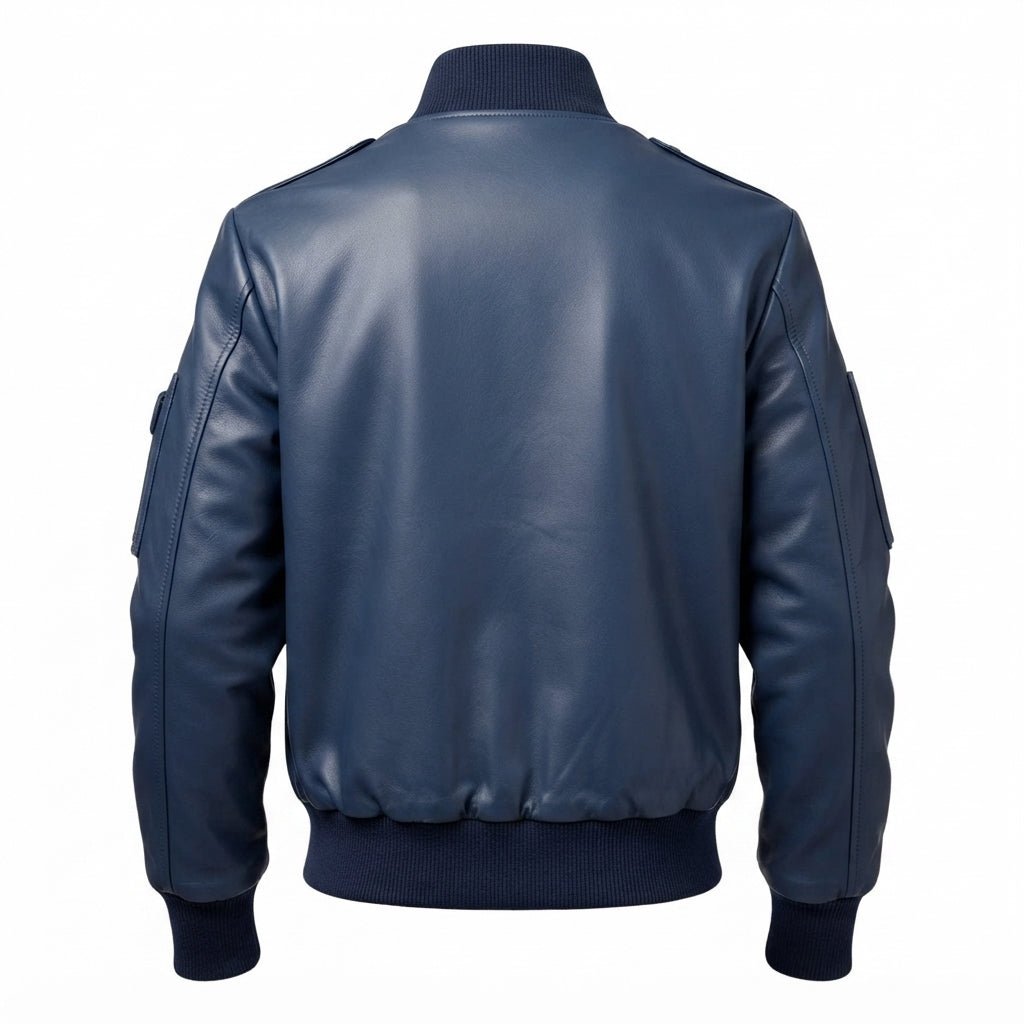 Men Flight Bomber Blue Leather Jacket – Bomber Leather Jacket - Timber AND Hide