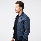Men Flight Bomber Blue Leather Jacket – Bomber Leather Jacket - Timber AND Hide