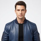Men Flight Bomber Blue Leather Jacket – Bomber Leather Jacket - Timber AND Hide