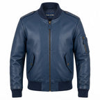 Men Flight Bomber Blue Leather Jacket – Bomber Leather Jacket - Timber AND Hide