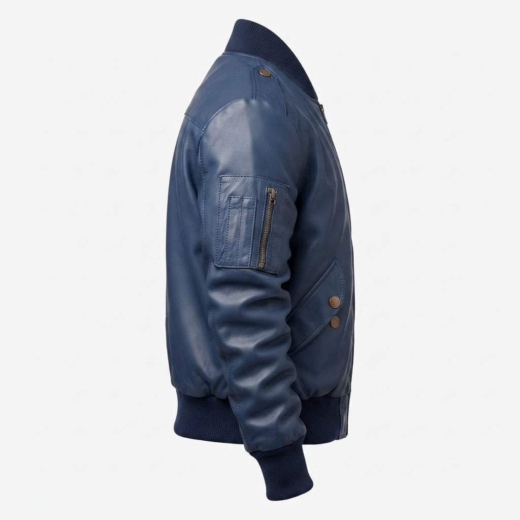 Men Flight Bomber Blue Leather Jacket – Bomber Leather Jacket - Timber AND Hide