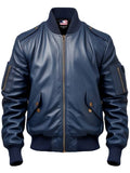 Men Flight Bomber Blue Leather Jacket – Bomber Leather Jacket