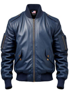 Men Flight Bomber Blue Leather Jacket – Bomber Leather Jacket