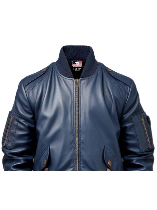 Men Flight Bomber Blue Leather Jacket – Bomber Leather Jacket