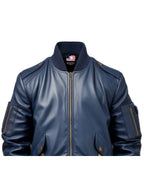 Men Flight Bomber Blue Leather Jacket – Bomber Leather Jacket