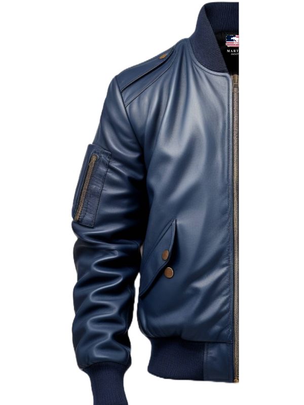 Men Flight Bomber Blue Leather Jacket – Bomber Leather Jacket
