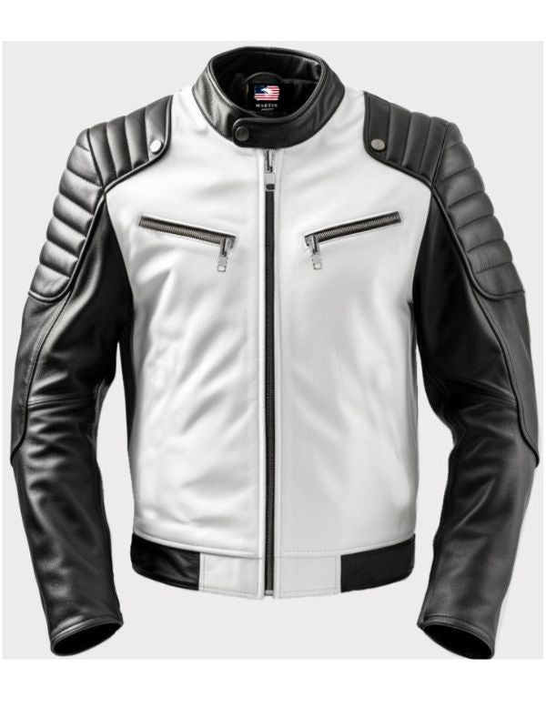Men’s Harlay Sportage Black &amp; White Faux Leather Jacket
