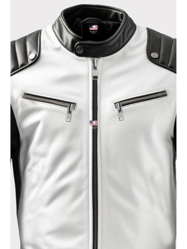 Men’s Harlay Sportage Black &amp; White Faux Leather Jacket