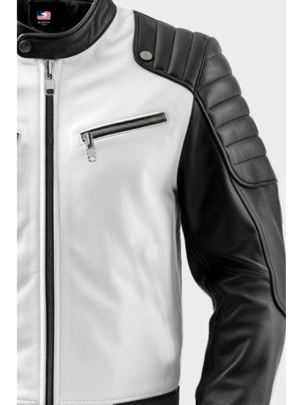 Men’s Harlay Sportage Black &amp; White Faux Leather Jacket