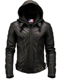 Men’s Hooded Black Leather Jacket