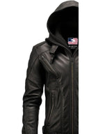 Men’s Hooded Black Leather Jacket