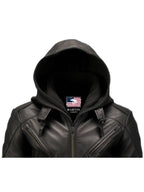 Men’s Hooded Black Leather Jacket