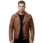 Men Jordan Brown Biker Leather Jacket - Timber AND Hide