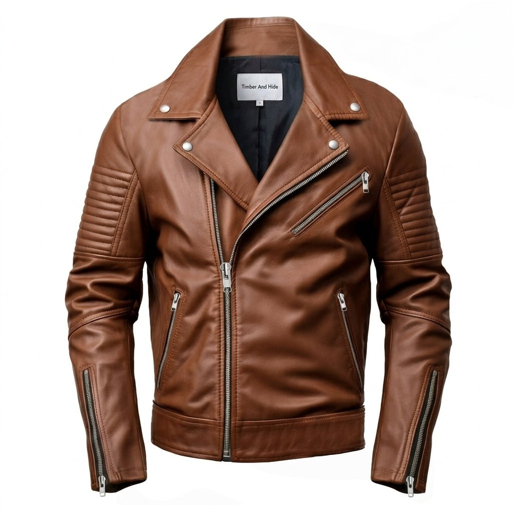 Men Jordan Brown Biker Leather Jacket - Timber AND Hide