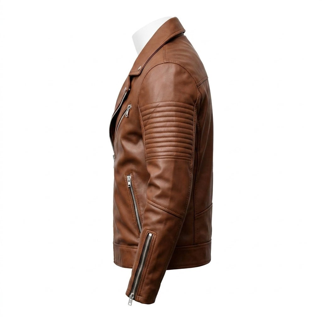 Men Jordan Brown Biker Leather Jacket - Timber AND Hide