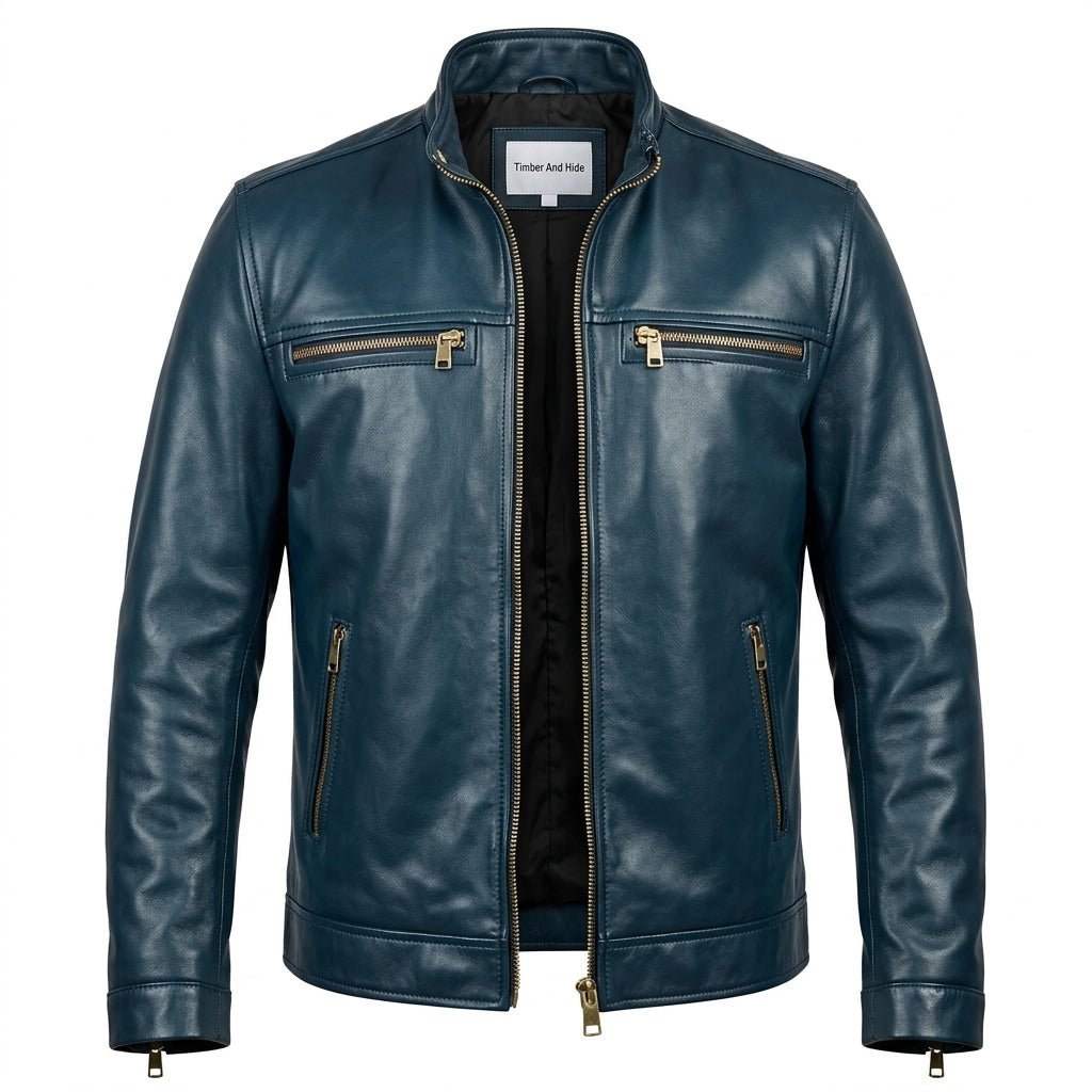 Men Leather Jacket - Navy Blue Leather Jacket - Timber AND Hide