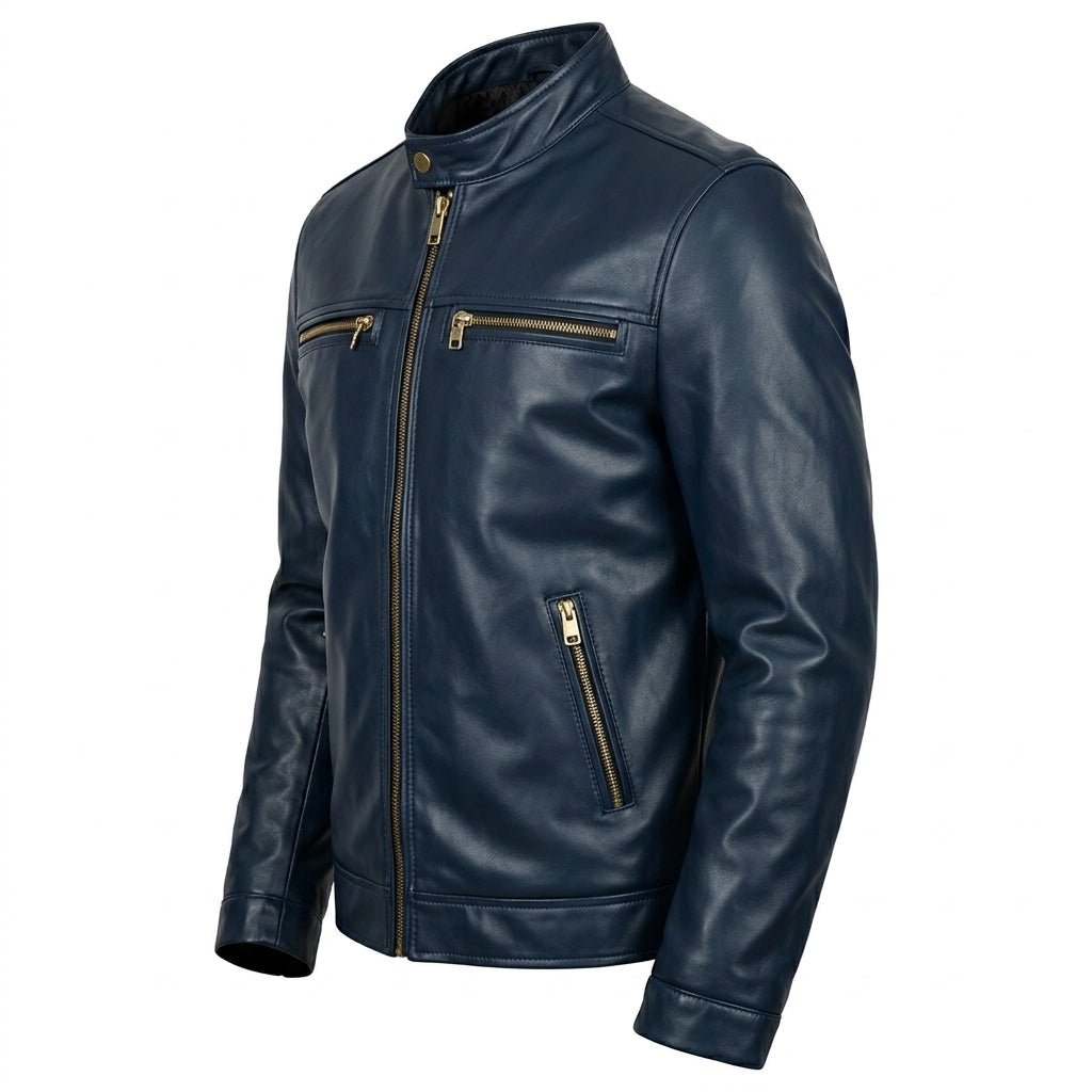 Men Leather Jacket - Navy Blue Leather Jacket - Timber AND Hide