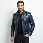 Men Leather Jacket - Navy Blue Leather Jacket - Timber AND Hide