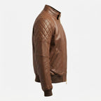 Men Quilted Bomber Leather Jacket with Golden Zipper - Timber AND Hide