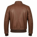 Men Quilted Bomber Leather Jacket with Golden Zipper - Timber AND Hide